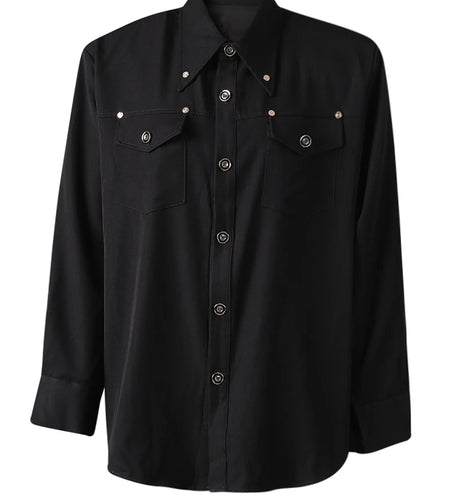 Women Blue Rivet Shoulder Padded Big Size Blouse New Lapel Long Sleeve Shirt Fashion Tide Spring Autumn 2025 CPG3097