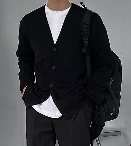 Men's Swearter New Korean Style Knitted V-neck Buttoned Sweaters Cardigan Loose Spring Single Breasted Male Top 9W1819