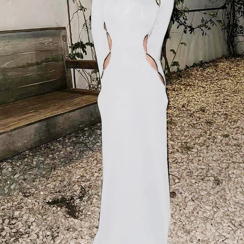 Load image into Gallery viewer, Autumn Elegant Black Long Sleeve Hollow Out Sexy Bodycon Maxi Dress Autumn Women Y2K Clothes Evening Party Birthday
