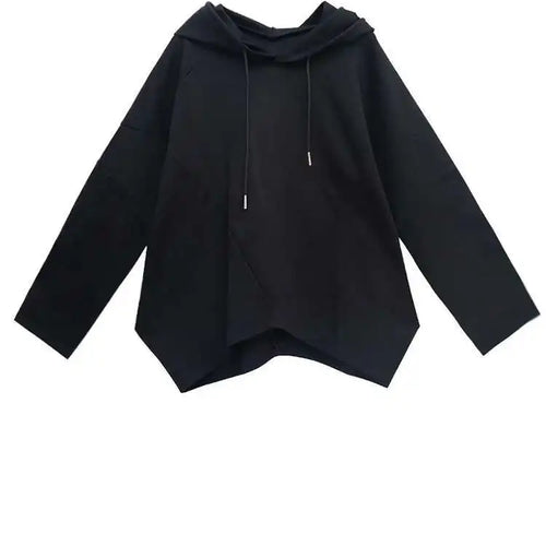 Load image into Gallery viewer, Black Irregular Hem Short Sweatshirt New Hooded Long Sleeve Women Big Size Fashion Tide Spring Autumn 2025 1DH7063
