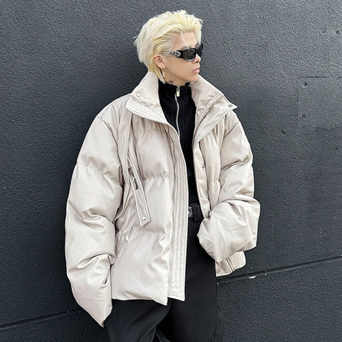 Load image into Gallery viewer, Winter Male Parka Niche Deconstruction PU Leather Thick Men&#39;s Cotton Coat Metal Strap Design High Street New Trendy 9C9253
