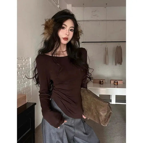 Load image into Gallery viewer, Korean Vintage Grunge Long Sleeve Tees Streetwear Trendy Sexy Casual Simple Women T-shirt Y2k Aesthetic All Match Slim Tshirts
