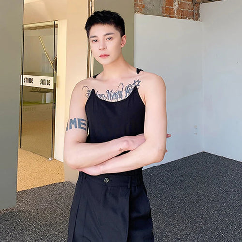 Load image into Gallery viewer, Summer Niche Design Personality Invisible Shoulder Strap Vests Men&#39;s Trendy Sleeveless Solid Color Top Male 9A8776
