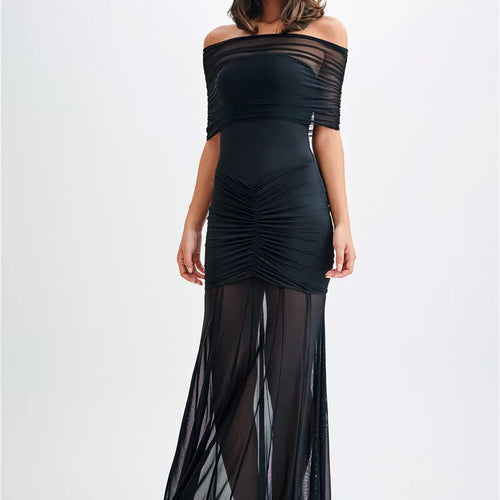 Load image into Gallery viewer, Mesh Strapless Off-shoulder Sexy Ruffled Mini Dress For Women Fashion Backless High Waist Female Ruched Party Dress
