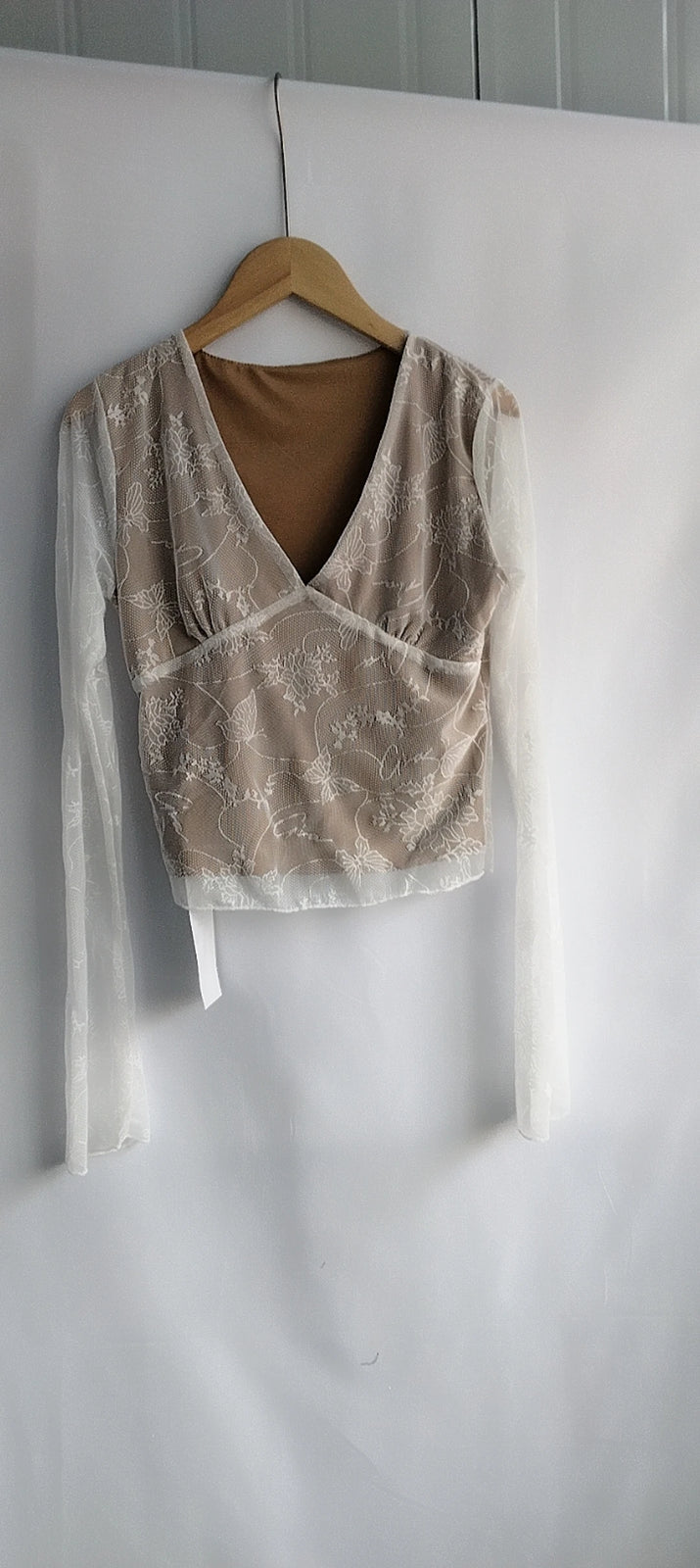 Sexy Lace Mesh Top V Neck Tees Y2k Aesthetic Slim Japanese Harajuku Crop  Chic Women Bottoming Long Sleeve T-shirt Outerwear