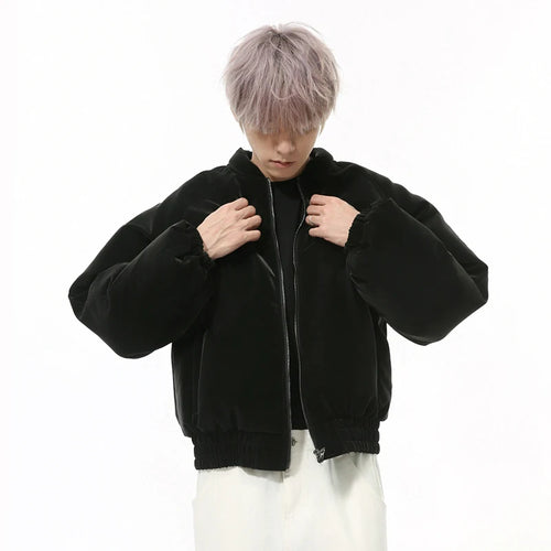Load image into Gallery viewer, PU Leather Men&#39;s Padded Jackets Warm Round Collar Solid Color Loose Coats New Trendy Korean Short Cotton Tops Simple 9C9342
