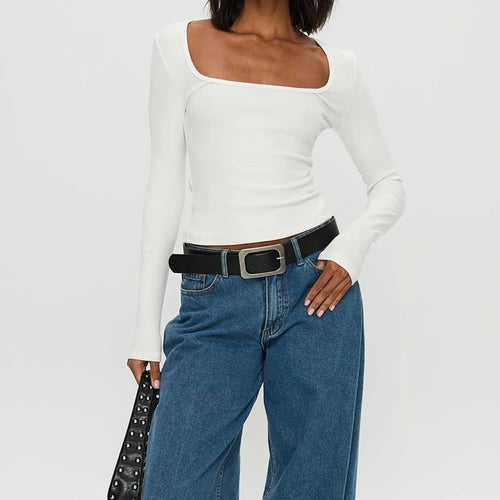 Load image into Gallery viewer, y2k Tops Women Sexy Clothing Solid Color Square Neck Long Sleeve Cropped T Shirts 2000s Party Clothes Club Streetwear
