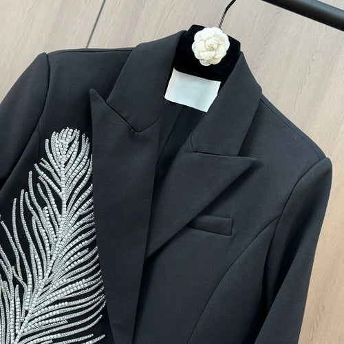 Load image into Gallery viewer, Hit Color Patchwork Feather Chic Blazer For Women Notched Long Sleeve Spliced Pockets Elegant Coats Female Fashion
