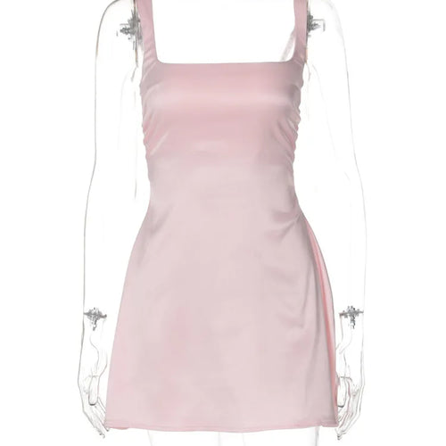 Load image into Gallery viewer, Satin Square Collar Backless Sexy Mini Dress For Women Solid Color Sleeveless A-line Bodycon Club Party Dress Elegant
