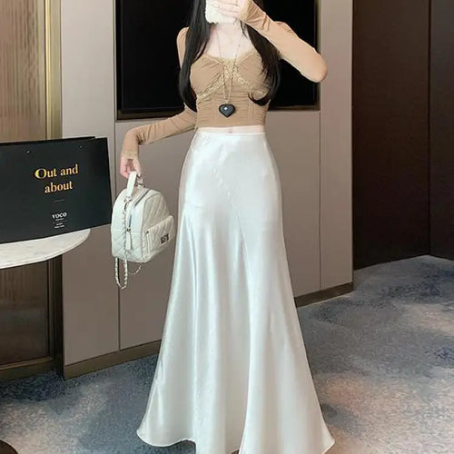 Load image into Gallery viewer, Spring Summer Solid High Waist Wrap Hip Pleated Fishtail Long Skirt Korean Fashion Women Versatile A-line Half Skirt Popular New
