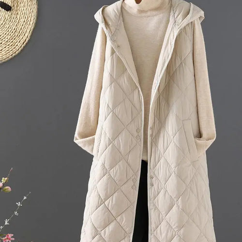 Load image into Gallery viewer, Winter Down Cotton Vest Women Sleeveless Jacket Vintage Warm Casual Mid Length Coat Ladies Single Breast Long Hooded Waistcoat
