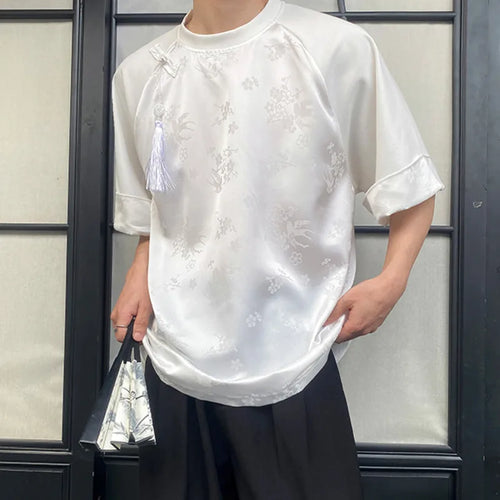 Load image into Gallery viewer, Summer New Tees Men&#39;s Chinese Style Satin Jacquard O-neck Solid Color Short Sleeve T-shirt Men Top 9C5816
