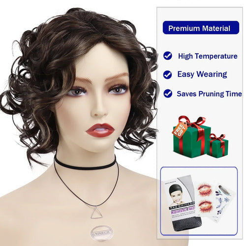 Load image into Gallery viewer, Synthetic Short Curly Wigs for Women Natural Hair Wig Highlight High Quality Mother Gift 80s Mommy Older Lady Outfits
