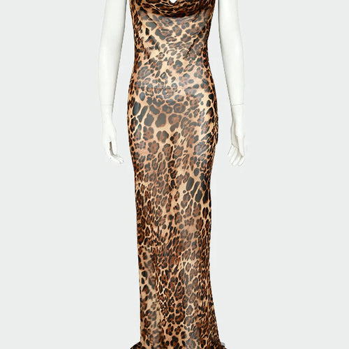 Load image into Gallery viewer, Sexy V Neck Leopard Party Dress Women Spaghetti Strap Backless Slim Maxi Dress Summer Chiffon Long Beach Dress Vestidos
