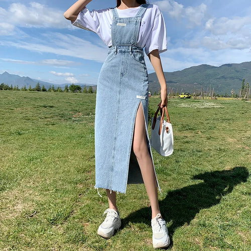 Load image into Gallery viewer, Casual Denim Dress Women Korean Style Solid Spaghetti Strap Dresses Pocket Streetwear Preppy Girl Student Dress Vestido Feminino
