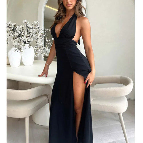 Load image into Gallery viewer, Elegant Sleeveless Open Back High Split Dress Women Slim Lace Up Evening Dress Female Elegance Club Party Vestidos 2024
