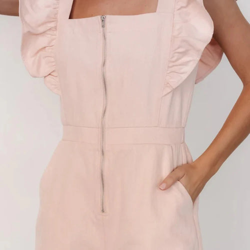 Load image into Gallery viewer, Solid Spliced Zipper Slimming Jumpsuits For Women Square Neck Sleeveless High Waist Temperament Mini Dress Female
