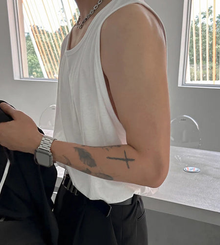 Summer Men's Tank Top Simple Sleeveless Korean Style Trendy Solid Color Loose Versatile Casual Male Pullover C5920