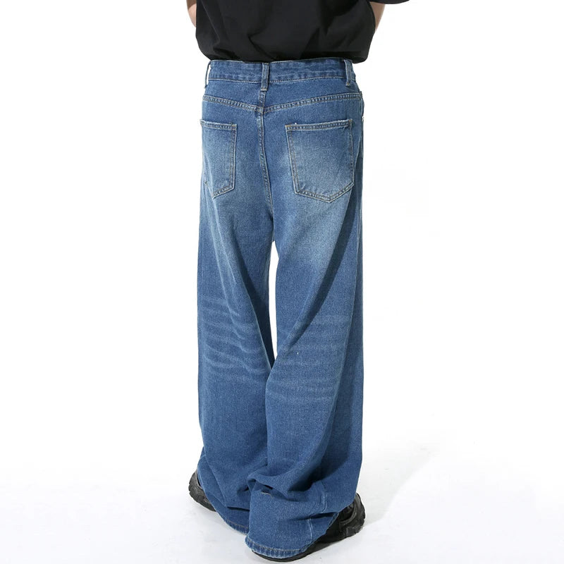 Men's Straight Jeans American Style Gradient Color Button Pockets Male Wide Leg Denim Pants Casual Spring Chic 9C4510