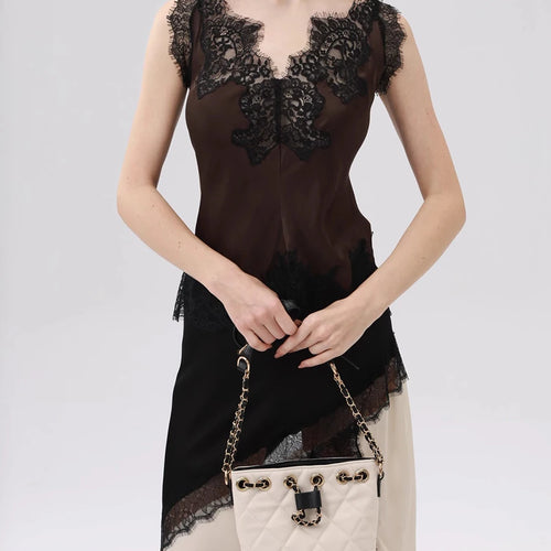 Load image into Gallery viewer, Hit Color Spliced Lace Slimming Vests For Women V Neck Sleeveless Tunic Irregular Chic Vests Female Fashion Clothes
