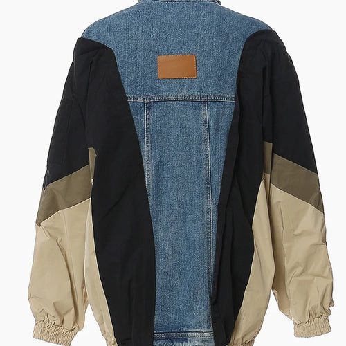 Load image into Gallery viewer, Loose Fit Blue Denim Color-block Big Size Jacket New Lapel Long Sleeve Women Coat Fashion Tide Spring Autumn 2025 1DF1519
