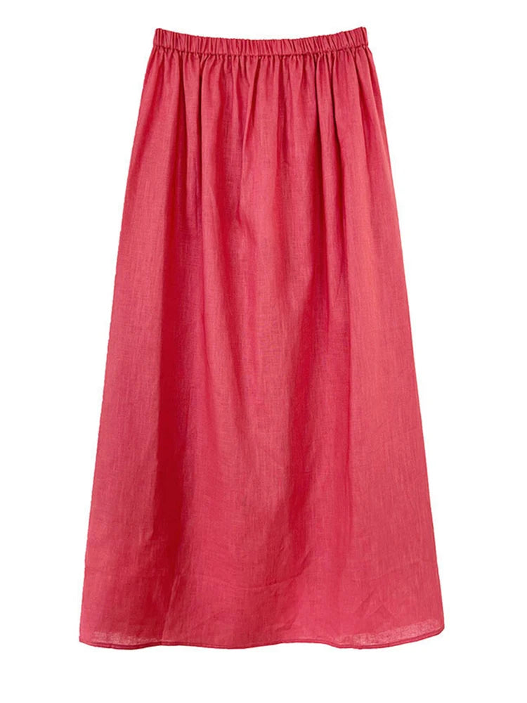 High Elastic Waist Red Linen Back Slit Elegant Straight Half-body Skirt Women Fashion Tide New Spring Autumn 2025 1DJ1283