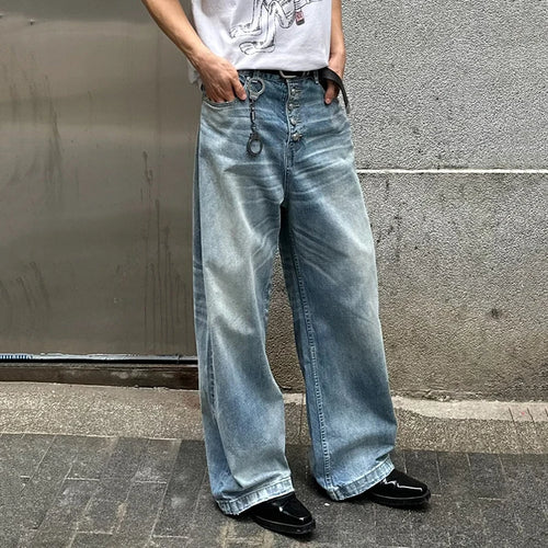 Load image into Gallery viewer, High Street Men&#39;s Denim Pants Loose Washing Bottun Design Straight Wide Leg Malwe Casual Jeans Autumn Simple 9C6709
