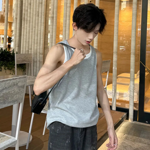 Load image into Gallery viewer, Fashion Men&#39;s Loose Tank Tops Round Neck Sleeveless Cotract Color Casual Male Clothing Simple Summer 9C6327
