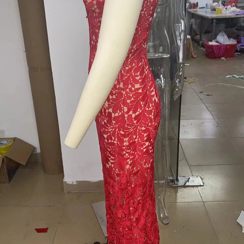 Load image into Gallery viewer, Bows Lace Sexy Maxi Dress For Women Fashion Sleeveless Backless Bodycon New Year's Birthday Club Party Long Dress
