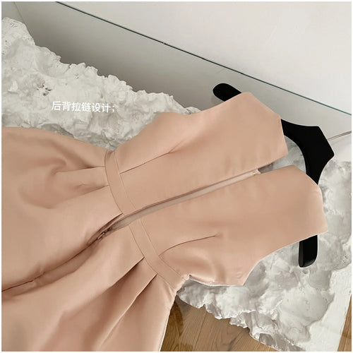 Load image into Gallery viewer, Summer French Sweet Brown Patchwork Lace Elegant Slim Bow Party Dress Women High Waist Sleeveless Princess Vest Short Dress Chic
