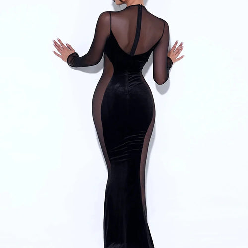 Load image into Gallery viewer, Patchwork Sexy See Through Mesh Women Dress Green Long Sleeve Evening Dress Female Autumn Skinny Elegant Party Clubwear
