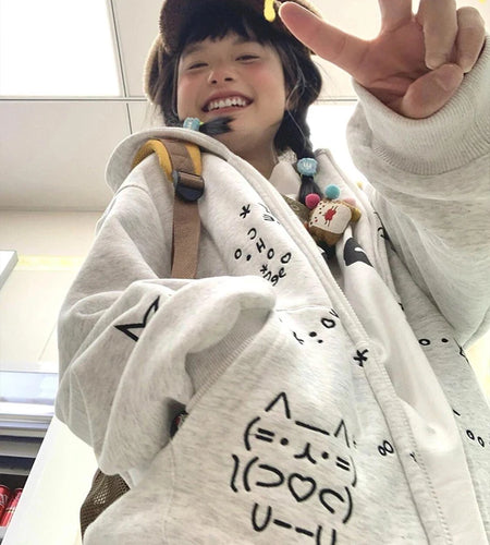 Anime Hoodies Jackets 2024 Women Clothes Hooded Cat Embroidery Sweatshirts Coat Y2k Tops Ropa Mujer Thick Casual Fashion Hoodie