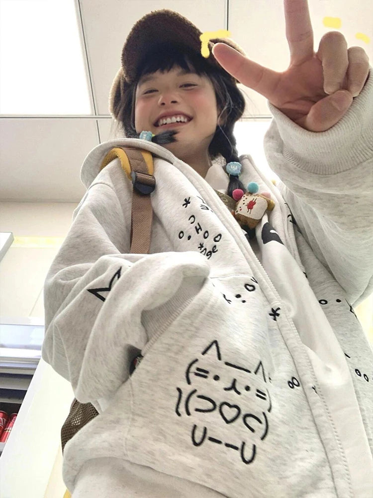 Anime Hoodies Jackets 2024 Women Clothes Hooded Cat Embroidery Sweatshirts Coat Y2k Tops Ropa Mujer Thick Casual Fashion Hoodie
