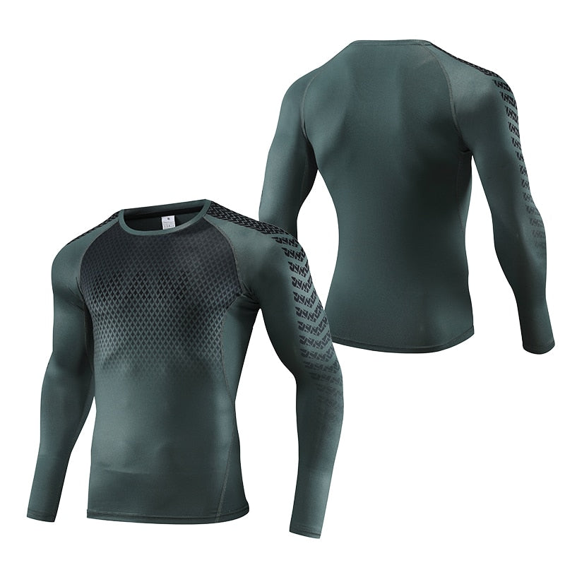 Mens Sport Compression Shirt Gym Tight Sweatshirt Running Top for Fitness T-shirt Bodybuilding Clothes Jogging Rashguard Dry Fit v1