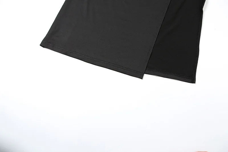 Sexy Sleeveless Skirt Two Pieces Sets For Women Metal Buckle Backless Tops And Thigh Split Long Skirt Two Pieces Sets