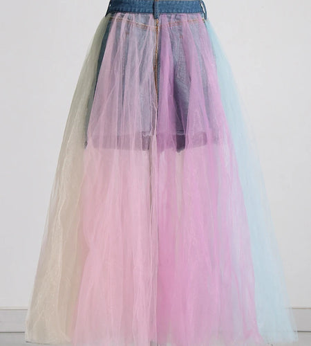 Hit Color Skirts For Women High Waist Streetwear Temperament Patchwork Denim Elegant Skirt Female Summer Fashion