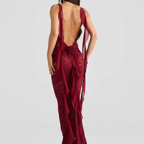 Load image into Gallery viewer, Sexy Sleeveless Lace Patchwork Print Women Backless Party Evening Dress 2024 New Trailing Long Skirt Flowing Vestido
