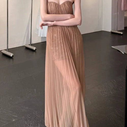 Load image into Gallery viewer, Slimming Spliced Sequins Sexy Dresses for Women Strapless Sleeveless Sheer Patchwork Folds Elegant Dress Female New
