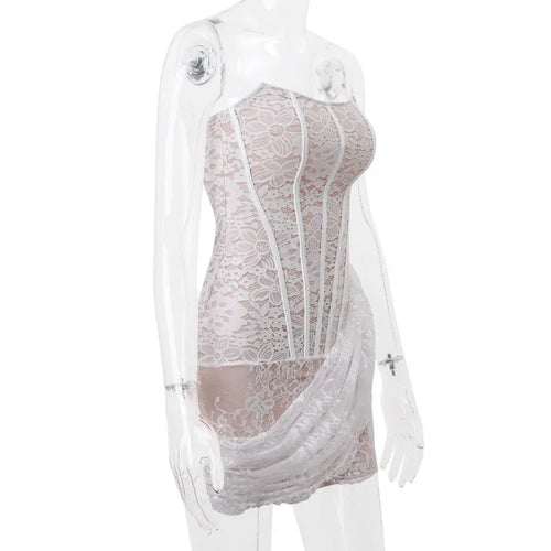 Load image into Gallery viewer, Lace Strapless Ruched Sexy Mini Dress For Women Fashion Fishbone Off-shoulder Sleeveless Backless Club Party Dress
