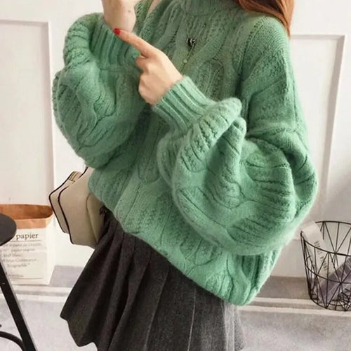 Load image into Gallery viewer, Solid Pullover Knitting Sweaters For Women Round Neck Lantern Sleeve Loose Minimalist Sweater For Women Fashion
