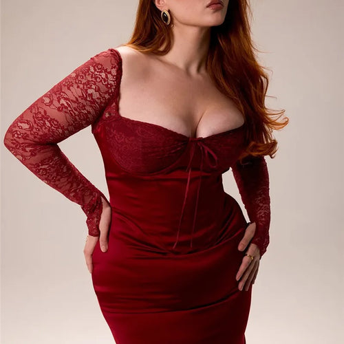 Load image into Gallery viewer, Backless Long Sleeve Sexy Maxi Dress For Women Solid Square Collar Lace-up Back Split Bodycon Club Long Dress Elegant
