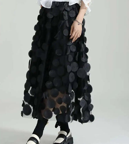 High Elastic Waist Black Dot Three-dimensional Long Half-body Skirt Women Fashion Tide New Spring Autumn 2025 1DF8427