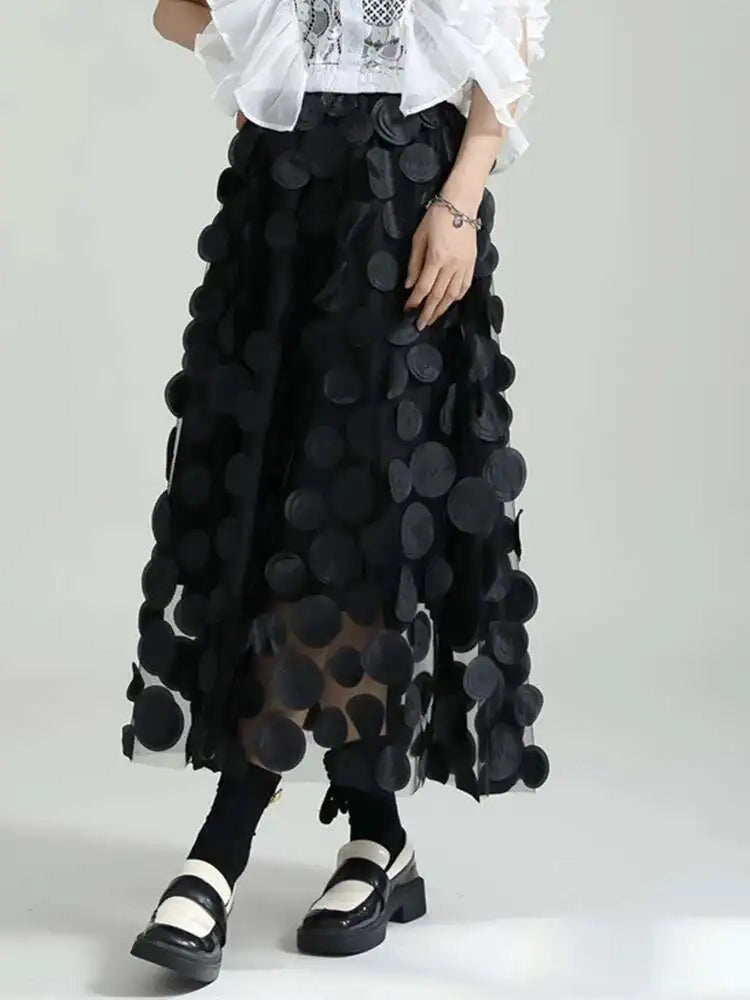 High Elastic Waist Black Dot Three-dimensional Long Half-body Skirt Women Fashion Tide New Spring Autumn 2025 1DF8427