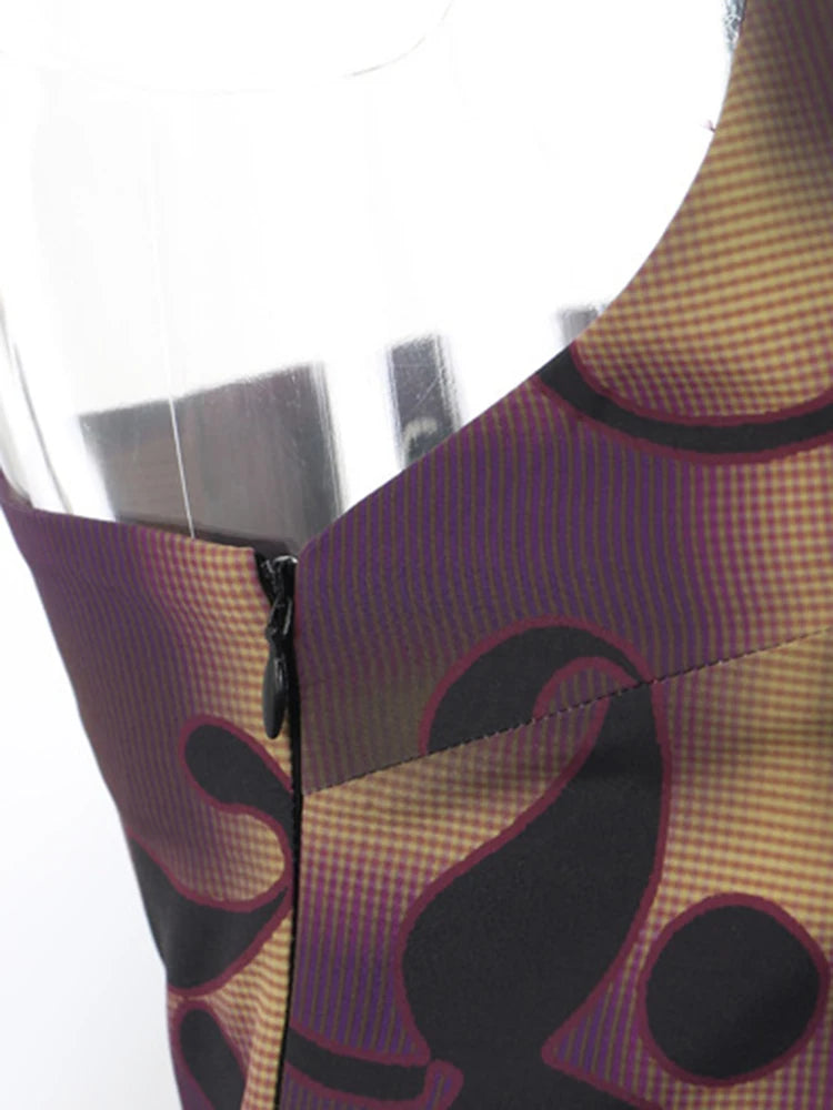 Women Purple Print Irregular Elegant Spaghetti Strap Dress New V-Neck Sleeveless Fashion Tide Spring Autumn 2025 1DJ0346