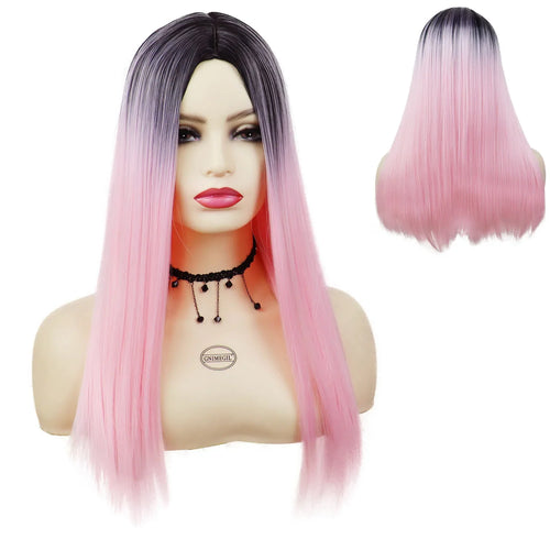 Load image into Gallery viewer, Synthetic Fiber Long Pink Wigs for Women Ombre Wig Straight Hairstyles Cute Pink Wig Cosplay Carnival Party Costume Wig
