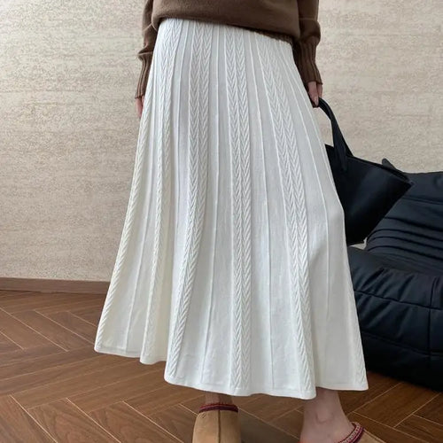 Load image into Gallery viewer, Korean Style Woman Solid New Elegant High Waist Knitted Skirt Autumn Winter Vintage Casual Simple Versatile Festival Party Skirt
