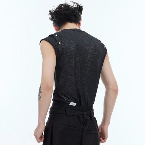 Load image into Gallery viewer, Metal Button Male T-shirt Niche Design Round Collar Solid Color Men&#39;s Sleeveless Top Personality Spring Stylish 9C4713
