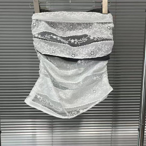 Load image into Gallery viewer, Hit Color Slimming Spliced Lace Vests For Women Strapless Sleeveless Tunic Temperament Chic Vwst Female Clothes New
