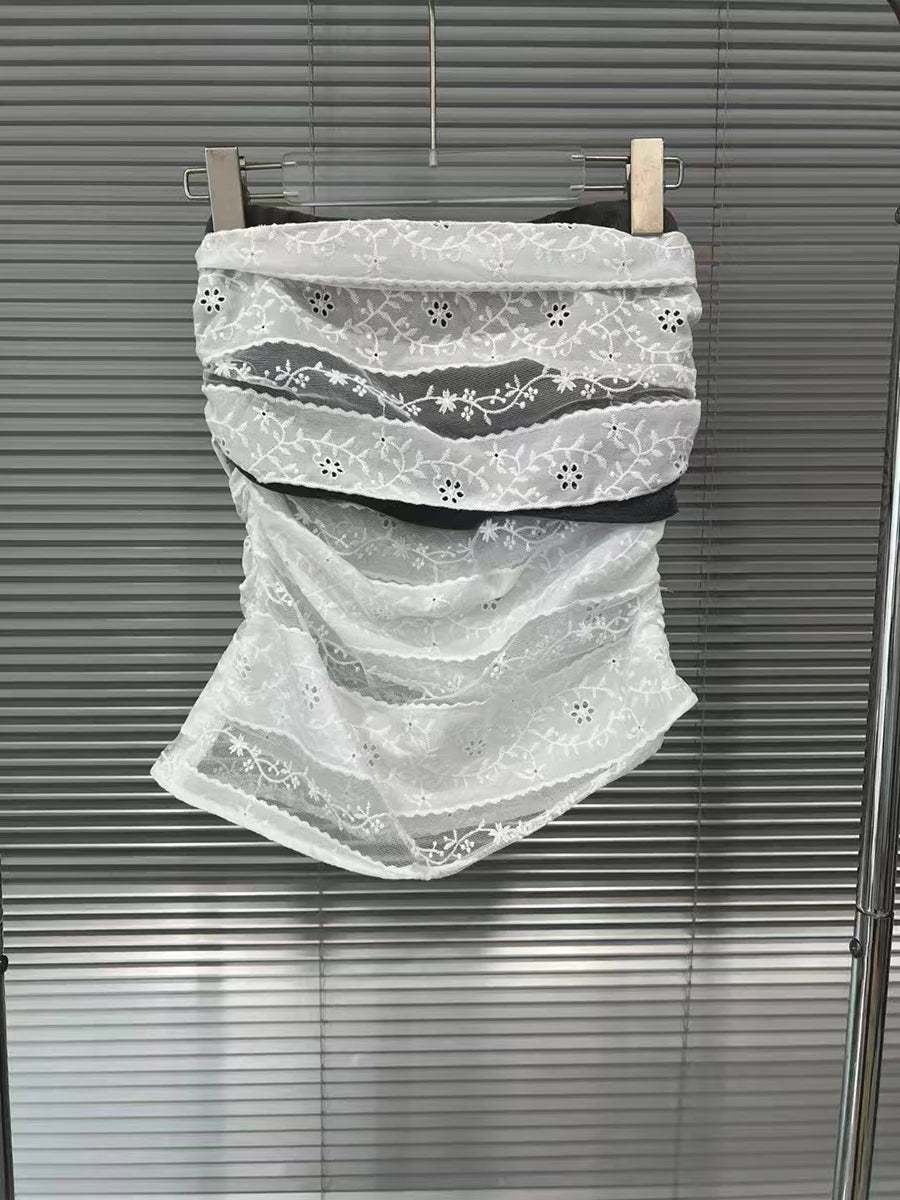 Hit Color Slimming Spliced Lace Vests For Women Strapless Sleeveless Tunic Temperament Chic Vwst Female Clothes New