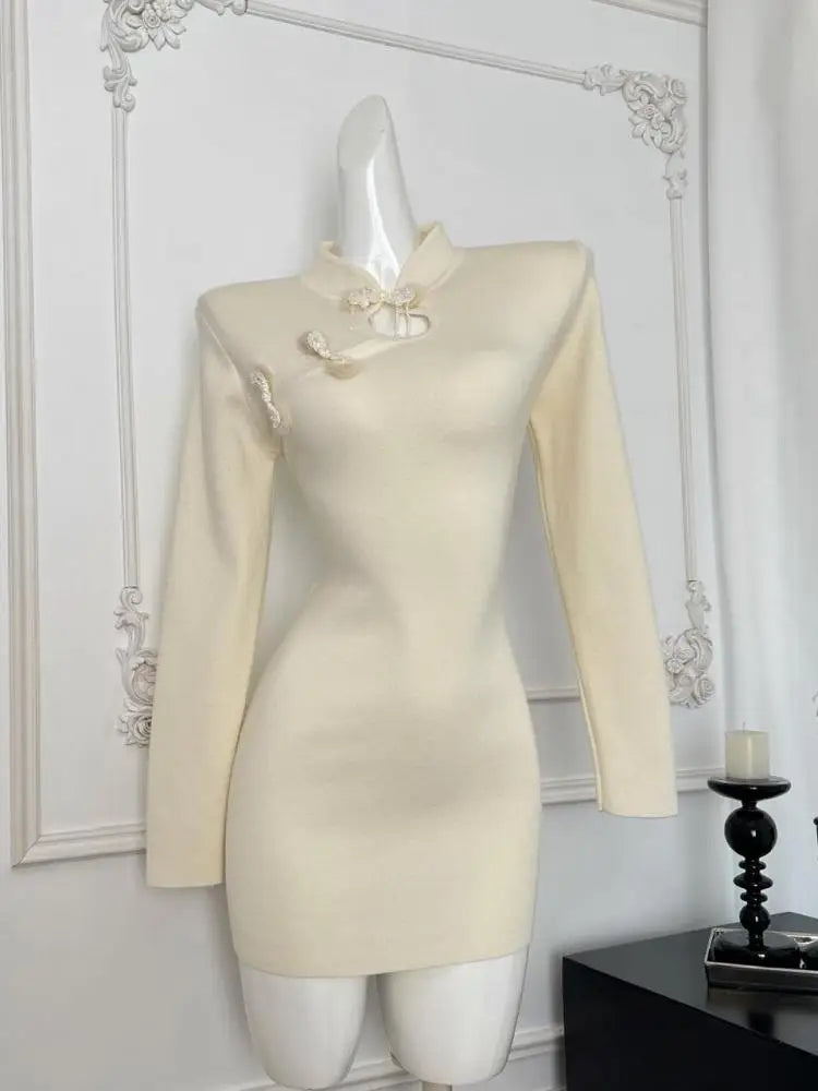 New Chinese Style 2024 Women's Autumn Winter Loose Cardigan Shawl Coat And Long Sleeved Knitted Short Dress Two Piece Set Trendy